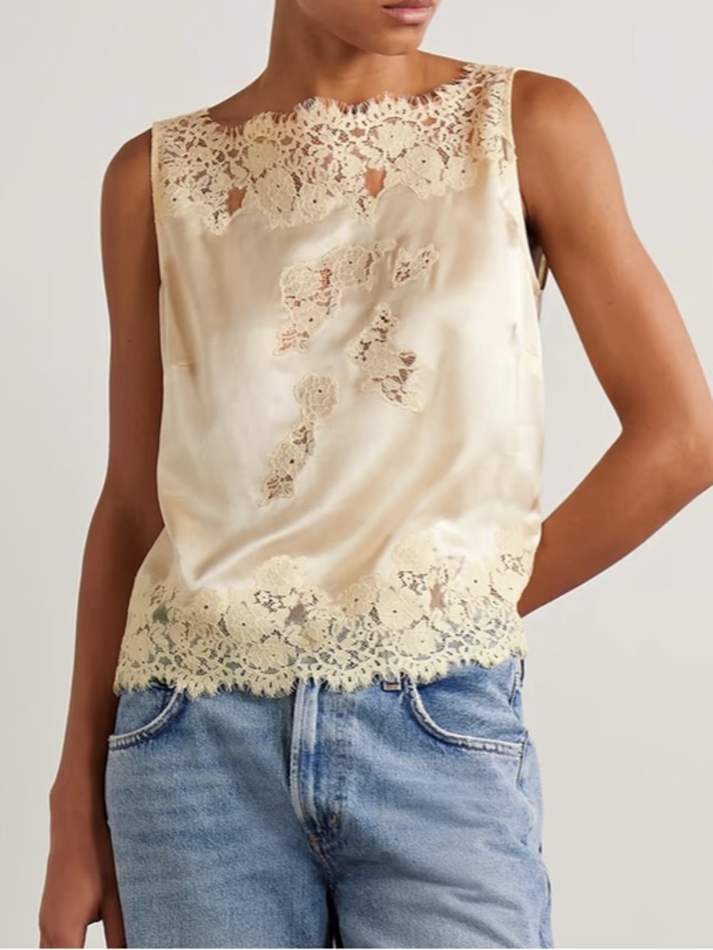 DÔEN Viviane lace-trimmed silk-satin top